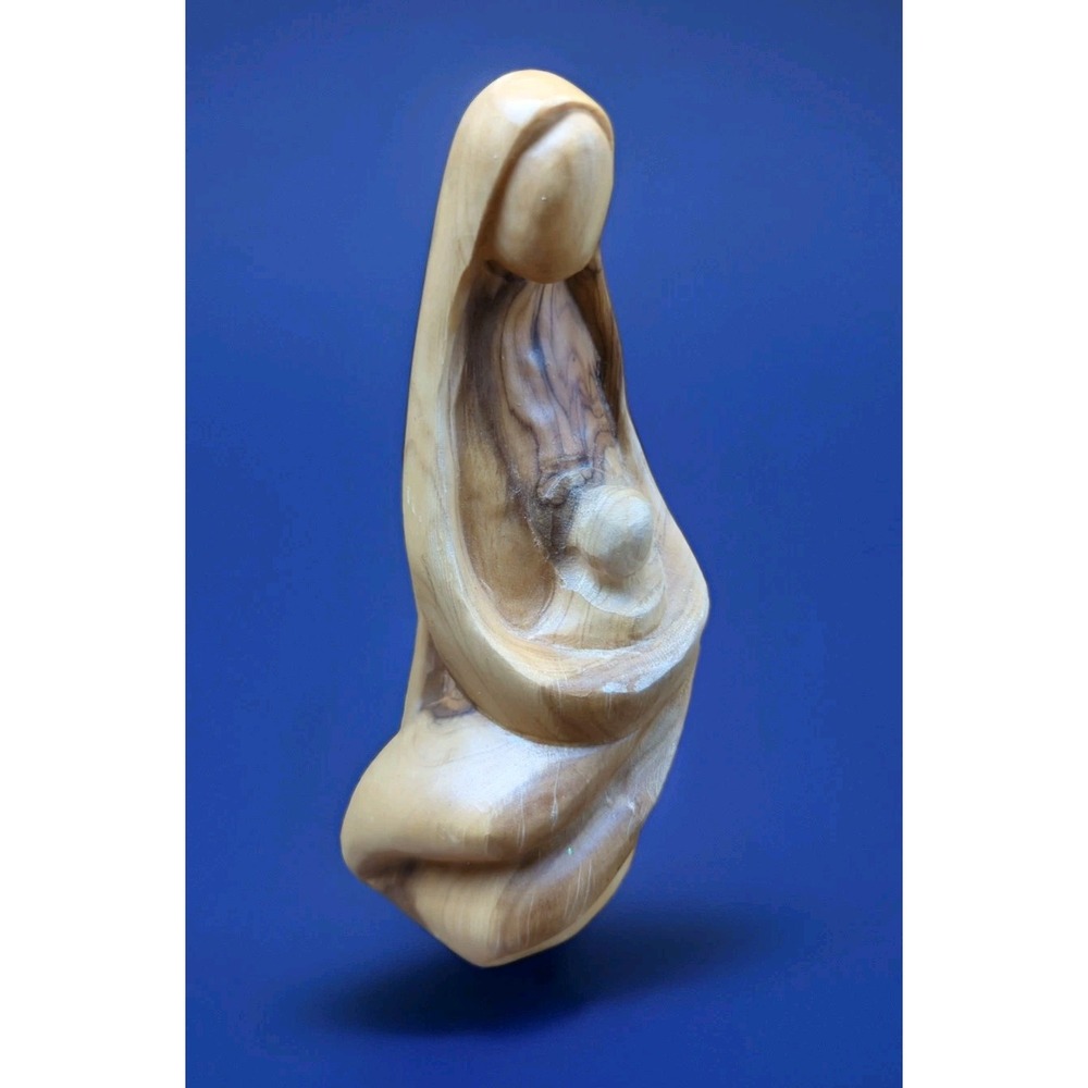 Hand Carved Olive Wood Mary Madonna & Child Jesus Figurine 6" Christmas Decor